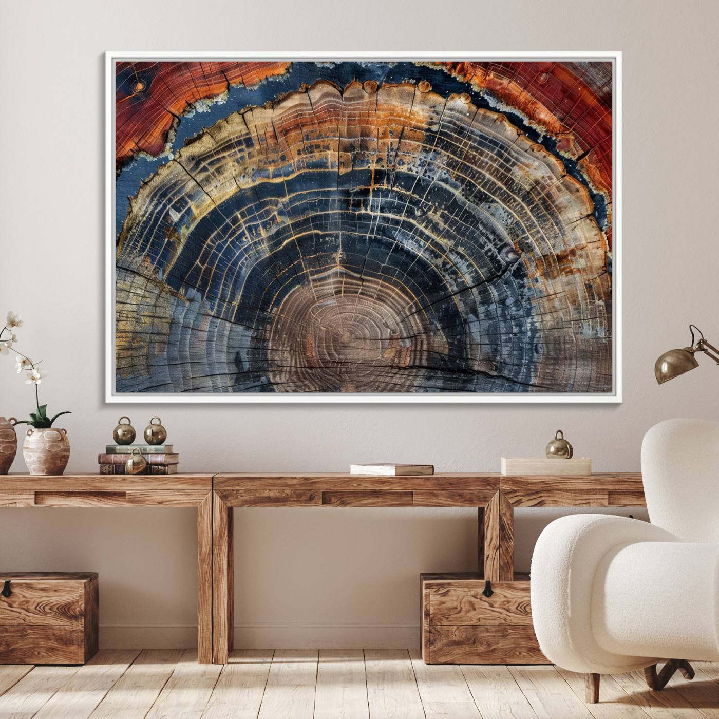 63519-MGV-FC-36X24_White-Abstract Tree Ring Wall Art - Colorful Framed Tree Ring Wall Decor, Minimalist Home Canvas Art, Modern Farmhouse Decor