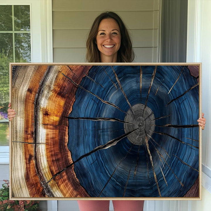 Abstract Tree Rings Wall Art Canvas Print - Wood Grain Rings Canvas Print - Nature Woodland Wall Decor for Long Home Cabin Farmhouse Wall