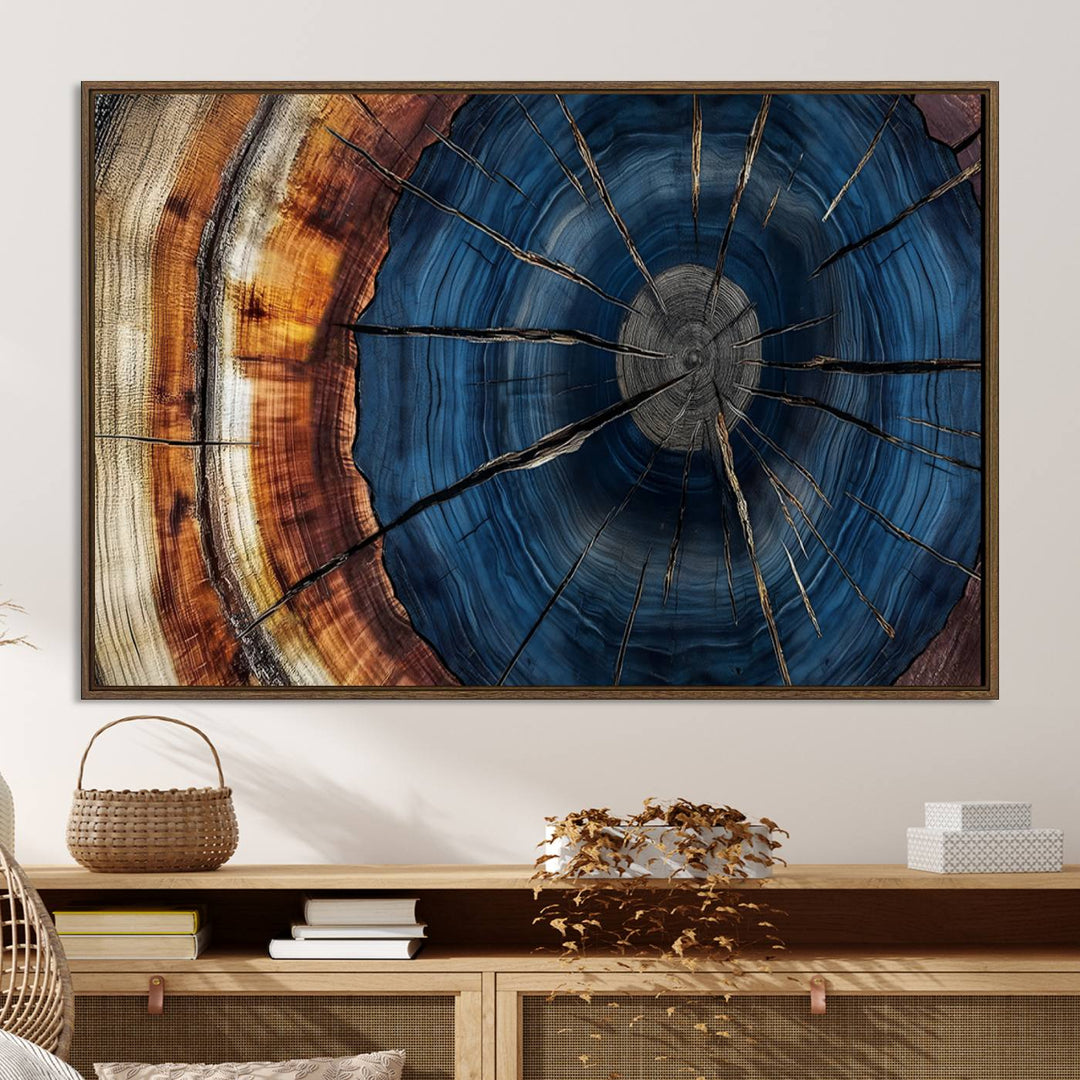 Abstract Tree Rings Wall Art Canvas Print - Wood Grain Rings Canvas Print - Nature Woodland Wall Decor for Long Home Cabin Farmhouse Wall