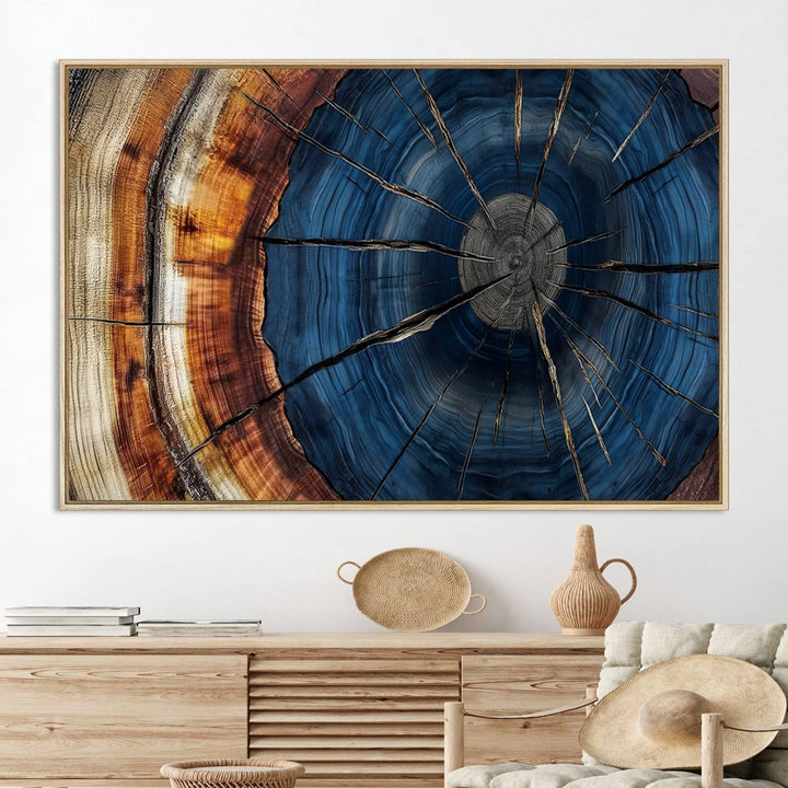 Abstract Tree Rings Wall Art Canvas Print - Wood Grain Rings Canvas Print - Nature Woodland Wall Decor for Long Home Cabin Farmhouse Wall
