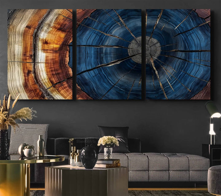 60099360-MGV-CV-36X24-Abstract Tree Rings Wall Art Canvas Print - Wood Grain Rings Canvas Print - Nature Woodland Wall Decor for Long Home Cabin Farmhouse Wall