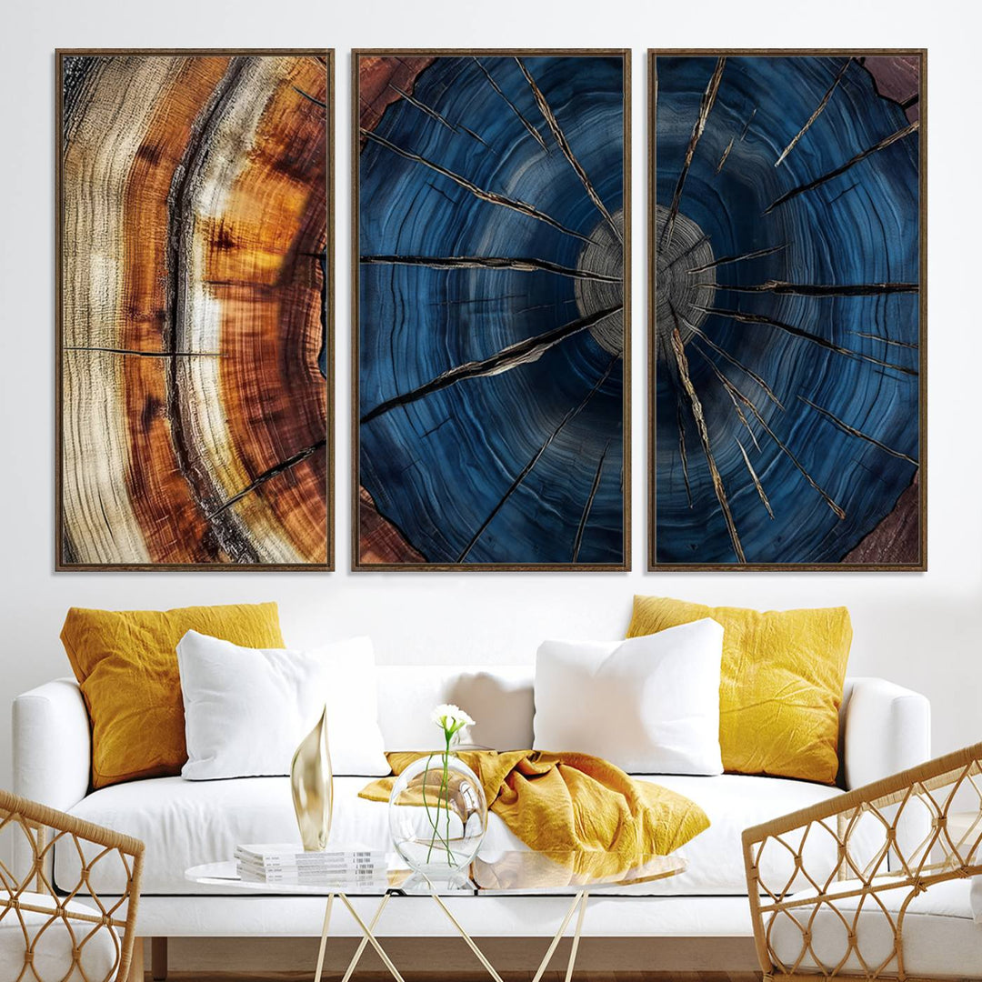 60099360-MGV-CV-36X24-Abstract Tree Rings Wall Art Canvas Print - Wood Grain Rings Canvas Print - Nature Woodland Wall Decor for Long Home Cabin Farmhouse Wall