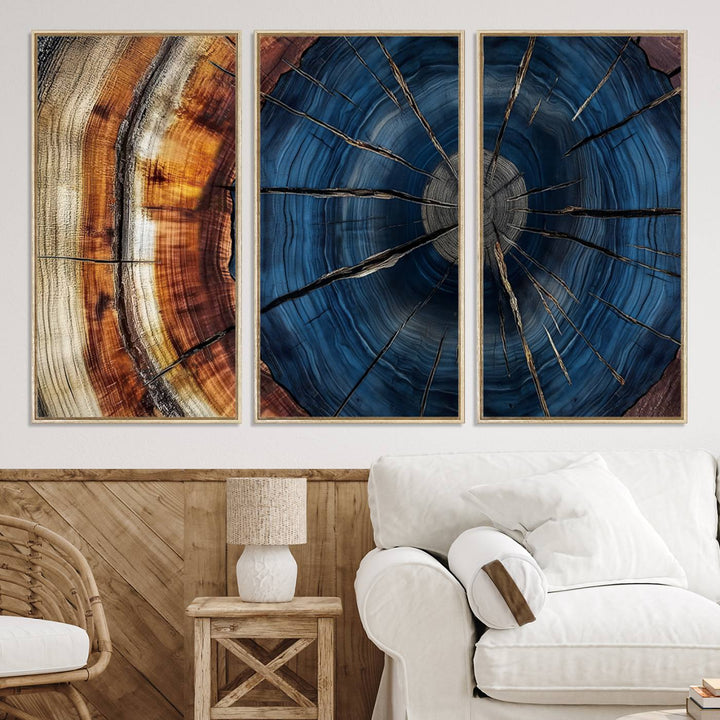 60099360-MGV-CV-36X24-Abstract Tree Rings Wall Art Canvas Print - Wood Grain Rings Canvas Print - Nature Woodland Wall Decor for Long Home Cabin Farmhouse Wall