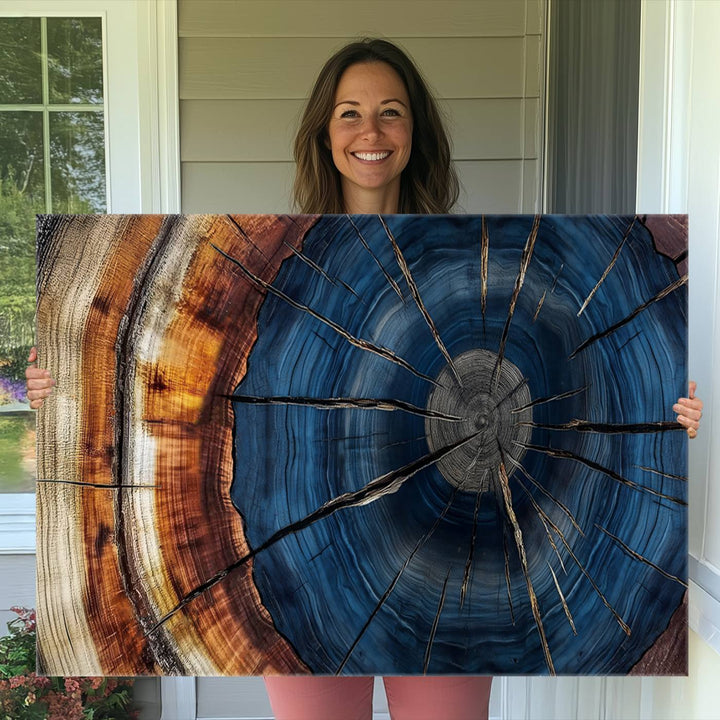 Abstract Tree Rings Wall Art Canvas Print - Wood Grain Rings Canvas Print - Nature Woodland Wall Decor for Long Home Cabin Farmhouse Wall