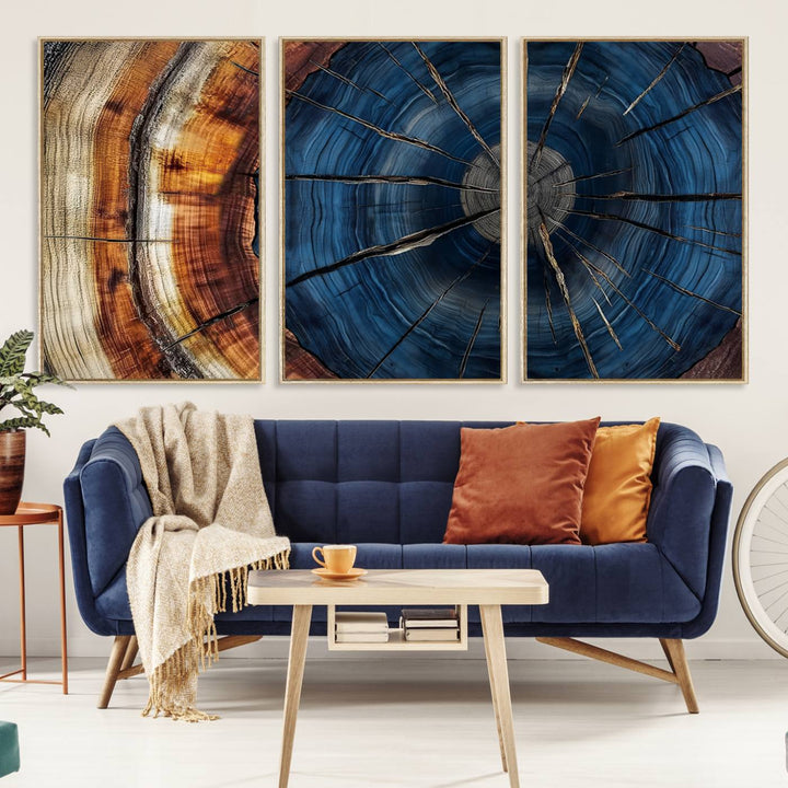 60099360-MGV-CV-36X24-Abstract Tree Rings Wall Art Canvas Print - Wood Grain Rings Canvas Print - Nature Woodland Wall Decor for Long Home Cabin Farmhouse Wall