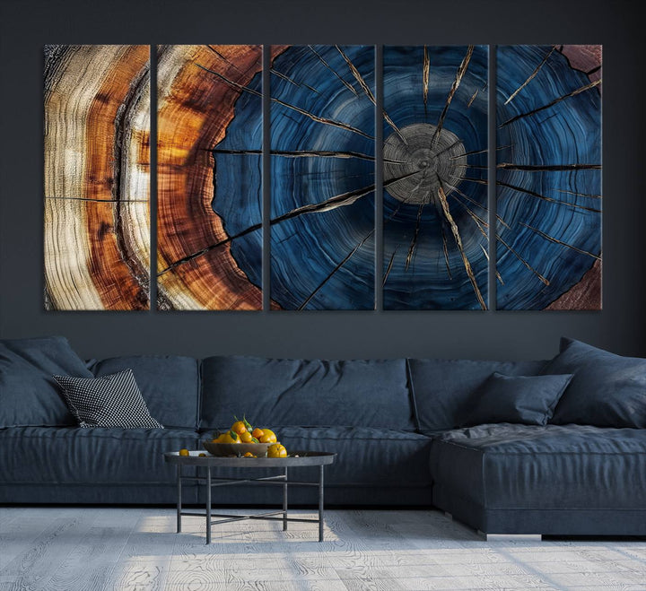 60099360-MGV-CV-36X24-Abstract Tree Rings Wall Art Canvas Print - Wood Grain Rings Canvas Print - Nature Woodland Wall Decor for Long Home Cabin Farmhouse Wall