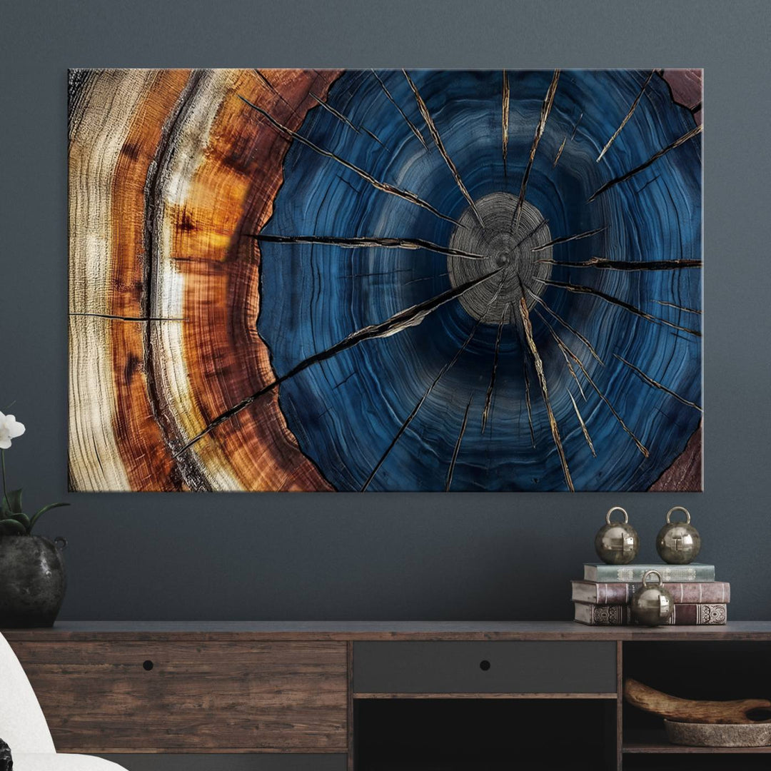 Abstract Tree Rings Wall Art Canvas Print - Wood Grain Rings Canvas Print - Nature Woodland Wall Decor for Long Home Cabin Farmhouse Wall