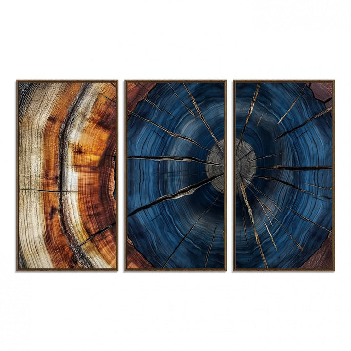 60099360-MGV-FC-48X32-3P_Walnut-Abstract Tree Rings Wall Art Canvas Print - Wood Grain Rings Canvas Print - Nature Woodland Wall Decor for Long Home Cabin Farmhouse Wall
