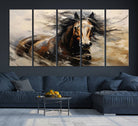 Abstract Wall Art Horse Print - Large Western Horse Canvas - Farmhouse Woodland Wall Art - Framed Barn and Log Cabin Winter Artwork