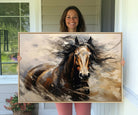 53001-MGV-CV-36X24-Abstract Wall Art Horse Print - Large Western Horse Canvas - Farmhouse Woodland Wall Art - Framed Barn and Log Cabin Winter Artwork