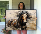 53001-MGV-CV-36X24-Abstract Wall Art Horse Print - Large Western Horse Canvas - Farmhouse Woodland Wall Art - Framed Barn and Log Cabin Winter Artwork