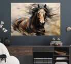Abstract Wall Art Horse Print - Large Western Horse Canvas - Farmhouse Woodland Wall Art - Framed Barn and Log Cabin Winter Artwork