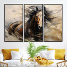 53001-MGV-FC-48X32-3P_Black-Abstract Wall Art Horse Print - Large Western Horse Canvas - Farmhouse Woodland Wall Art - Framed Barn and Log Cabin Winter Artwork