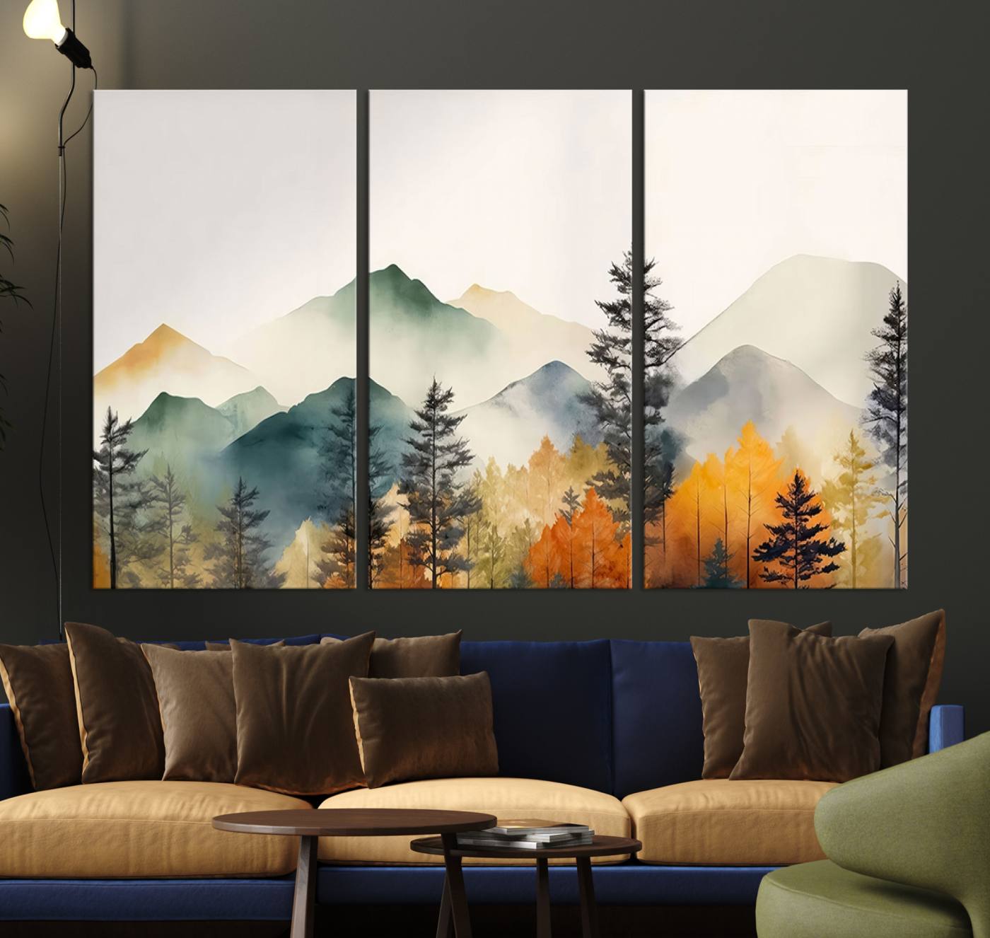 25689-MGV-CV-36X24-Abstract Watercolor Mountains and Trees Autumn Wall Art, Mountains and Trees Autumn Wall Art Canvas