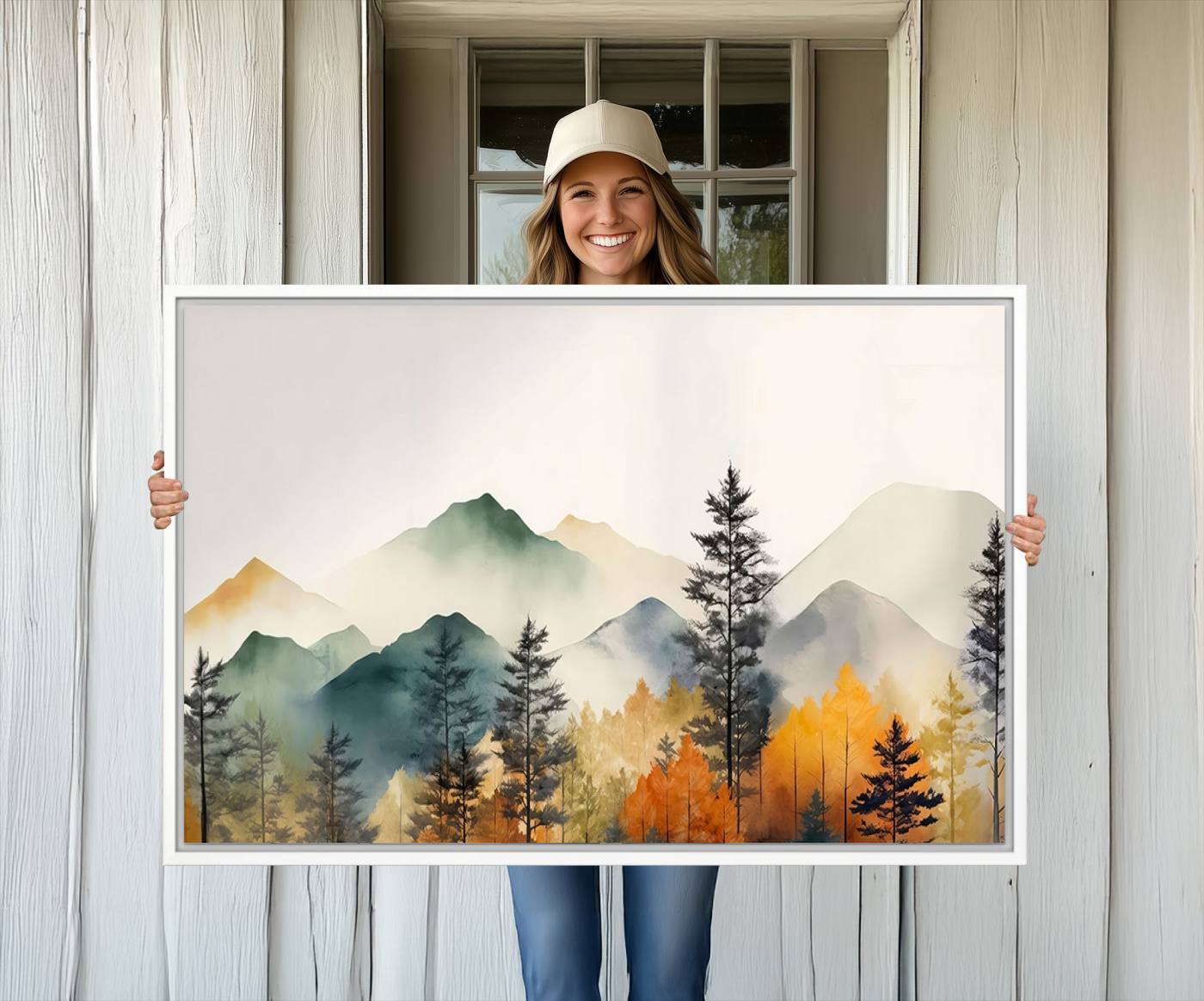 25689-MGV-CV-36X24-Abstract Watercolor Mountains and Trees Autumn Wall Art, Mountains and Trees Autumn Wall Art Canvas