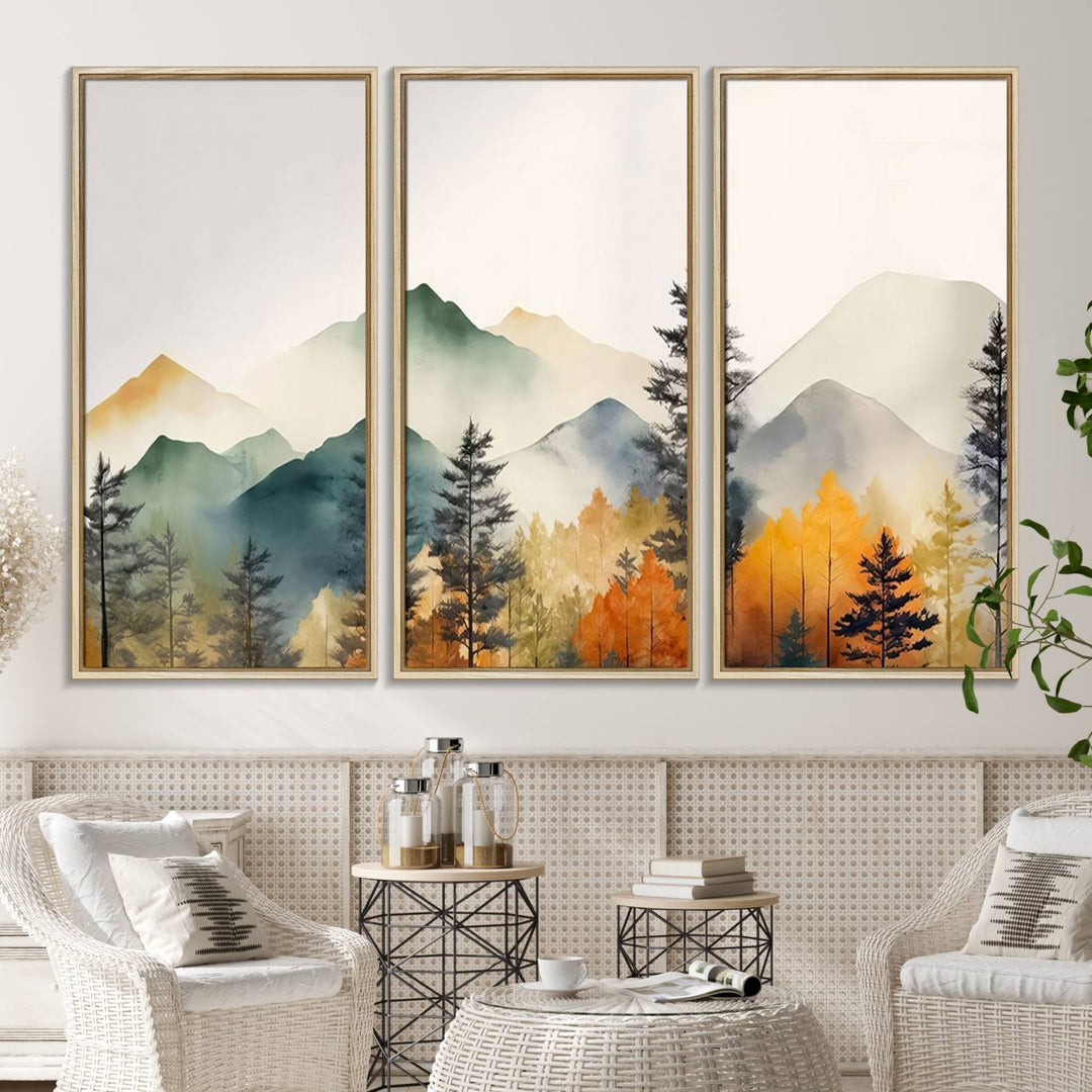 25689-MGV-CV-36X24-Abstract Watercolor Mountains and Trees Autumn Wall Art, Mountains and Trees Autumn Wall Art Canvas
