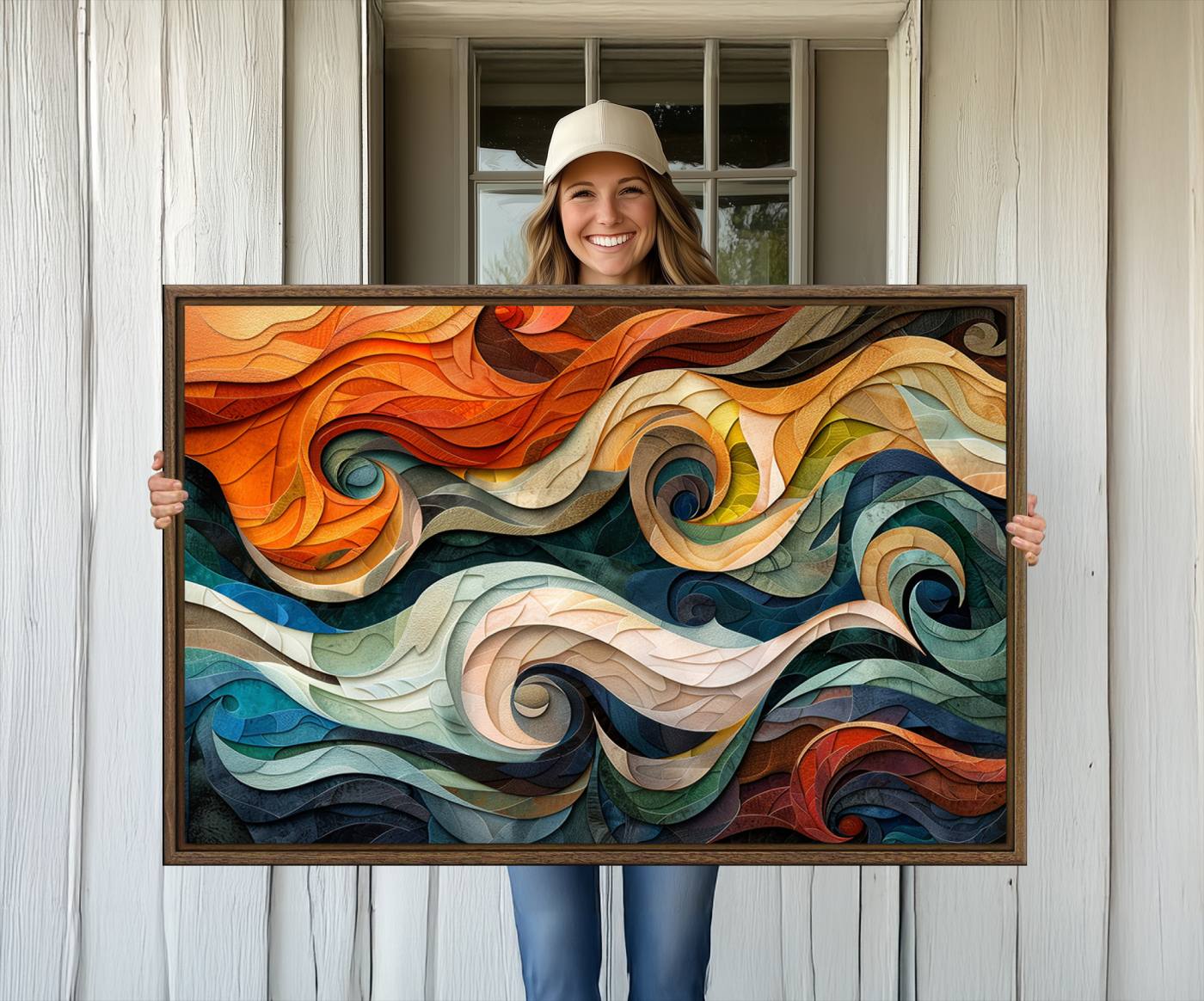 98463-MGV-CV-36X24-Abstract Wave Wall Art | Ready to Hang Framed Canvas Print | Vibrant Home Decor for Modern Spaces