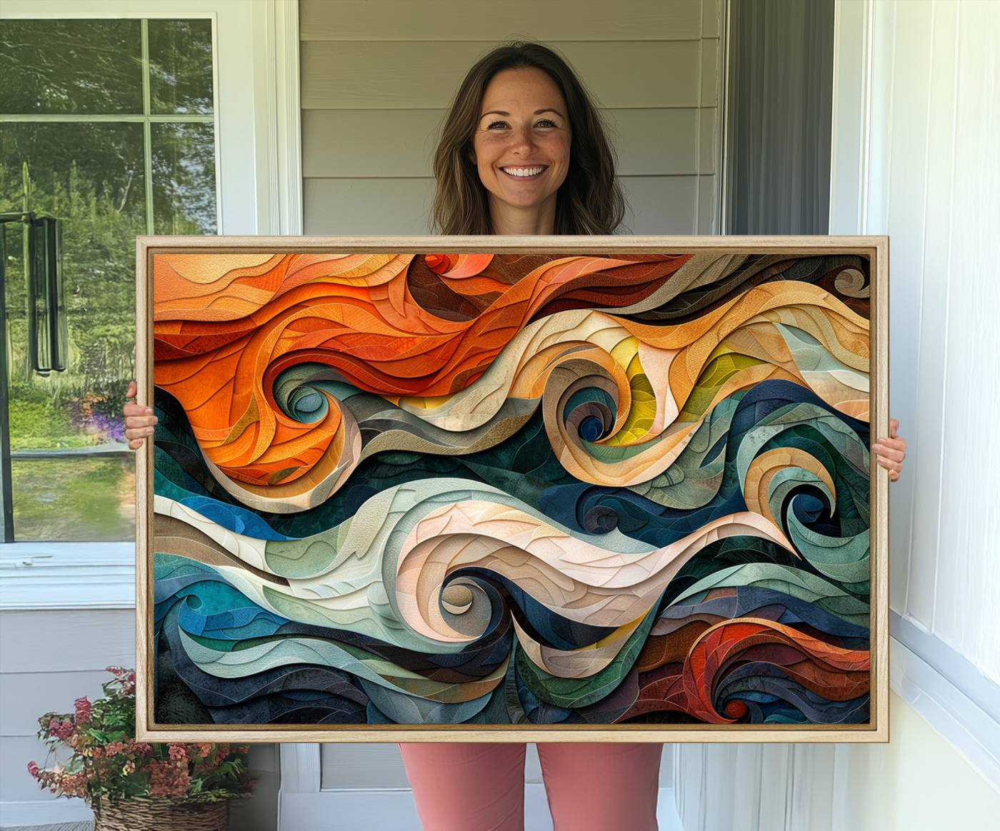 98463-MGV-CV-36X24-Abstract Wave Wall Art | Ready to Hang Framed Canvas Print | Vibrant Home Decor for Modern Spaces