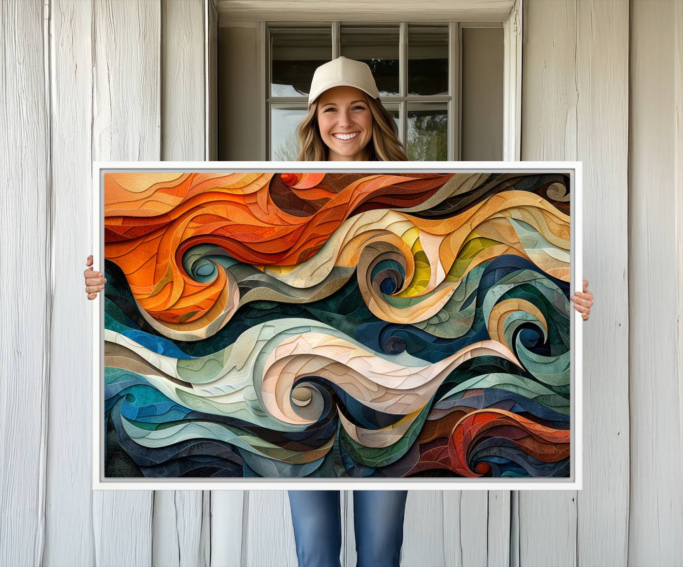 98463-MGV-CV-36X24-Abstract Wave Wall Art | Ready to Hang Framed Canvas Print | Vibrant Home Decor for Modern Spaces