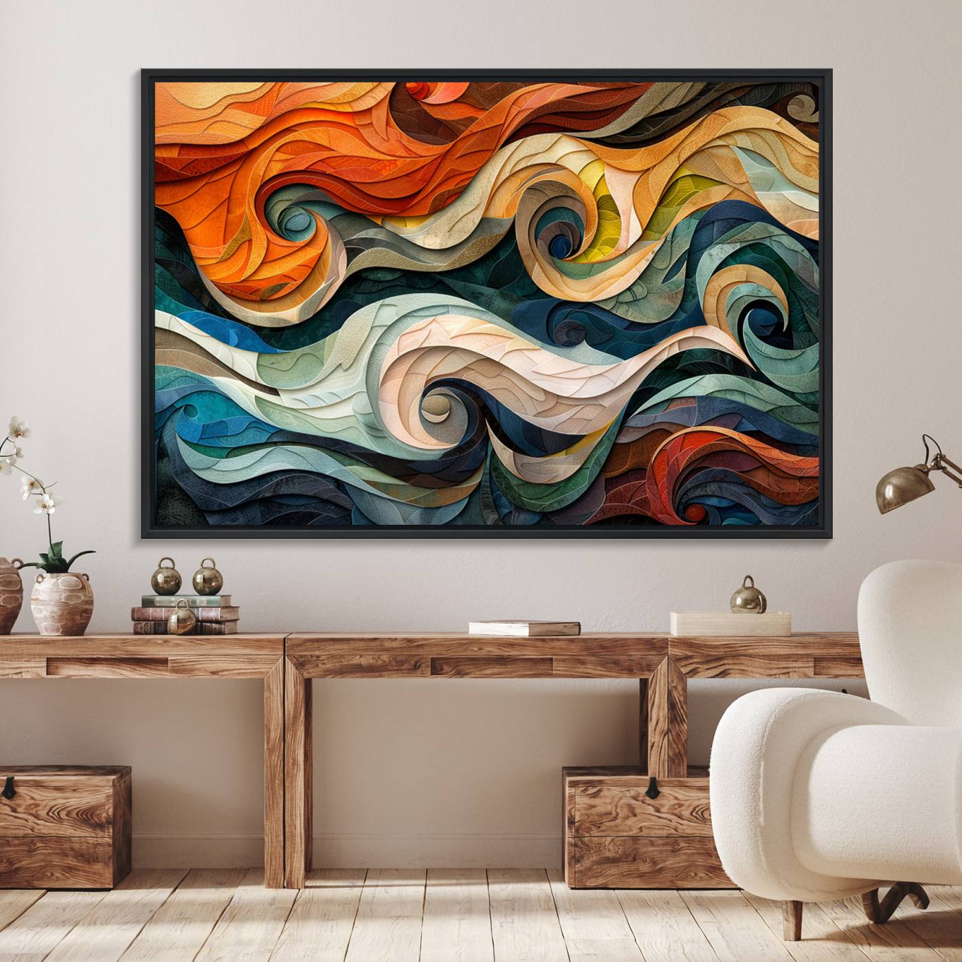 98463-MGV-FC-36X24_Black-Abstract Wave Wall Art | Ready to Hang Framed Canvas Print | Vibrant Home Decor for Modern Spaces