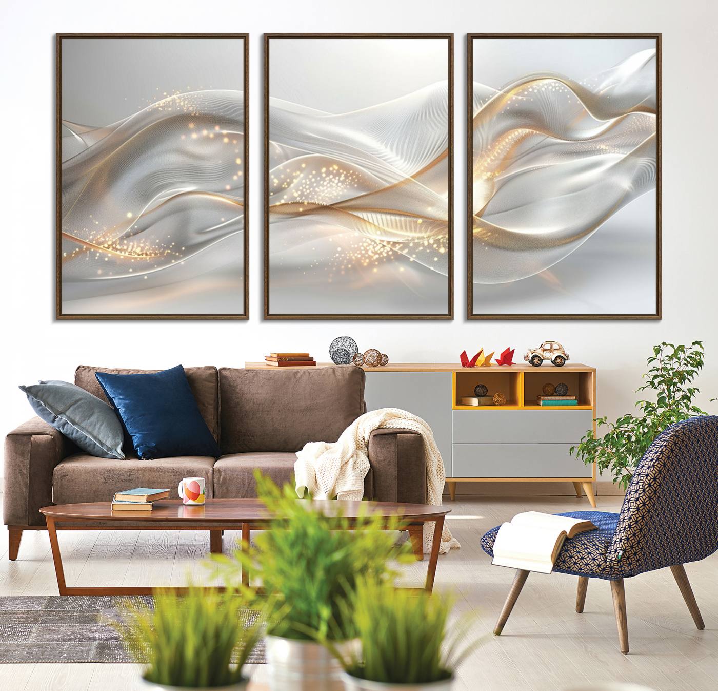 Lines2-MGV-CV-36X24-Abstract art Grey and Gold Lines Wall Art