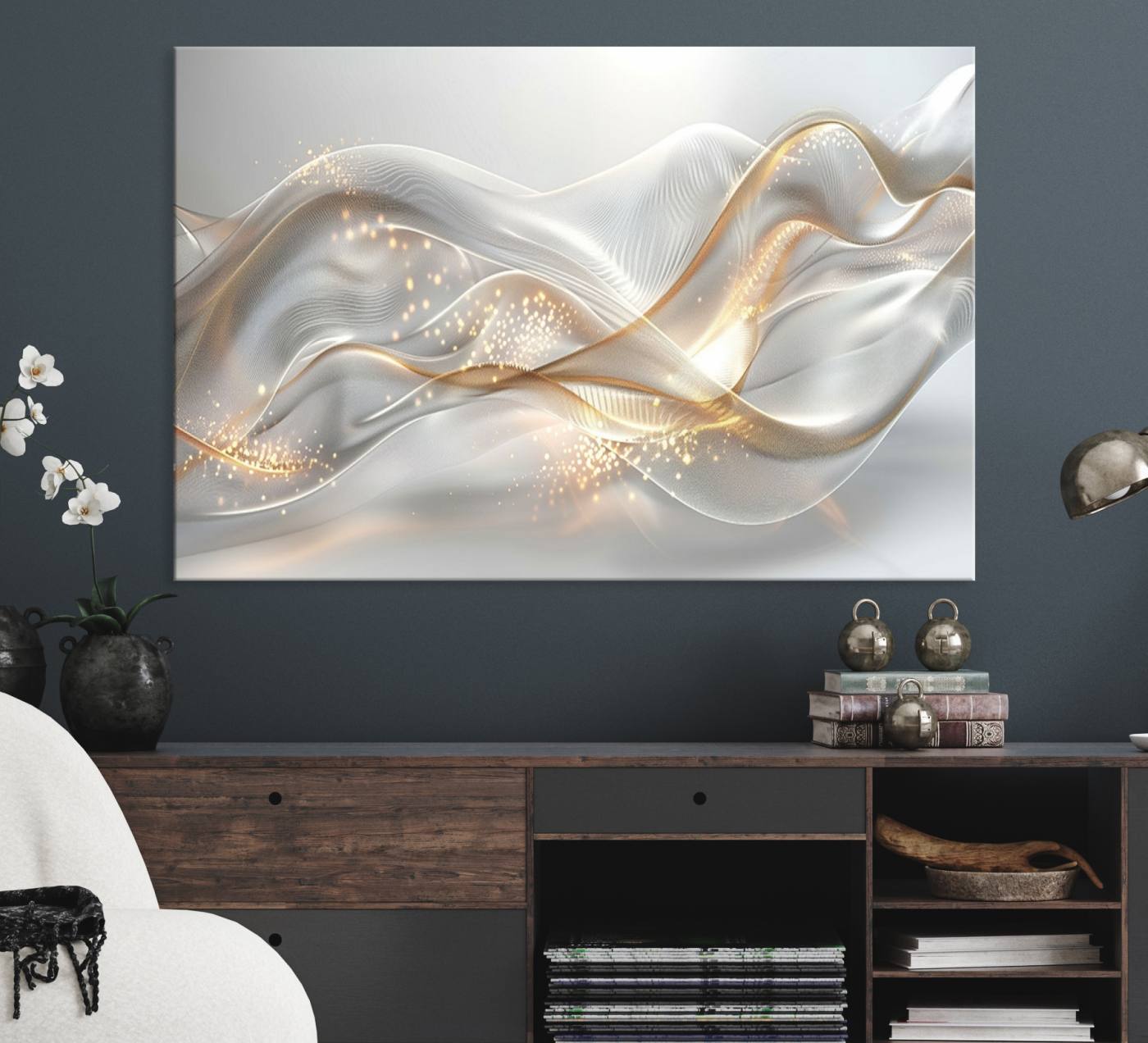 Lines2-MGV-CV-36X24-Abstract art Grey and Gold Lines Wall Art