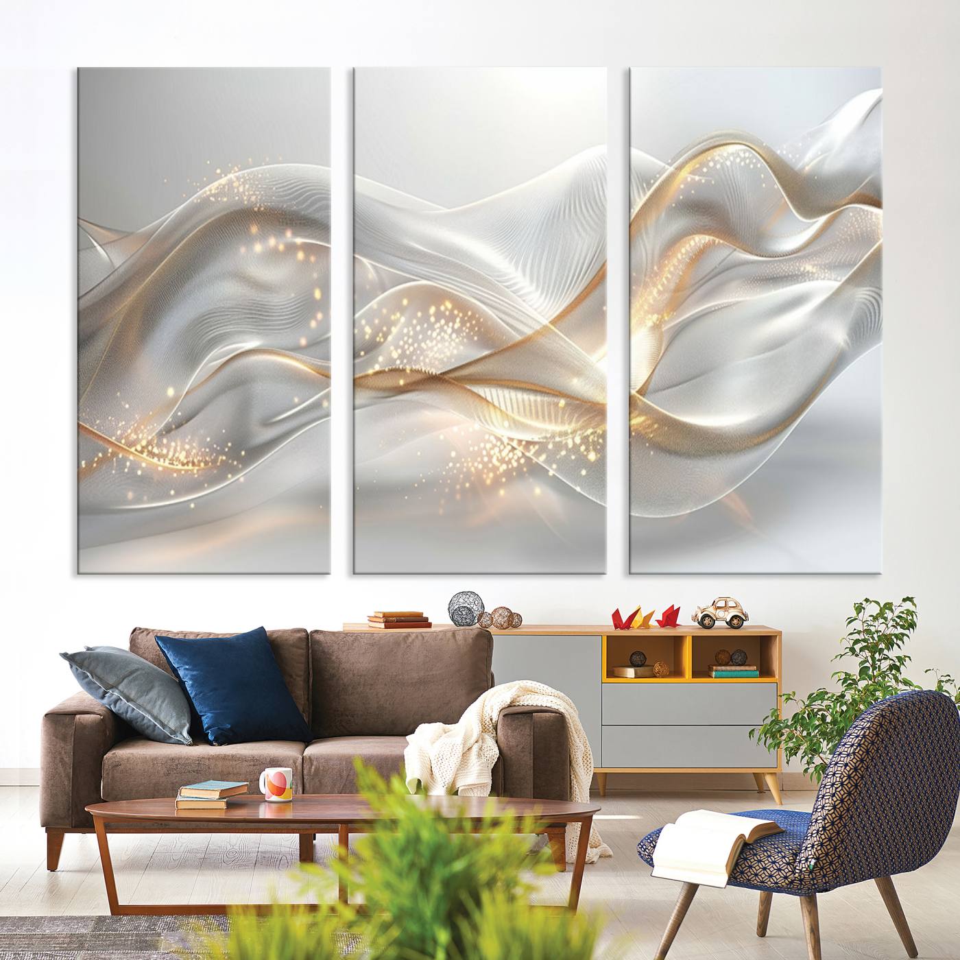 Lines2-MGV-CV-36X24-Abstract art Grey and Gold Lines Wall Art