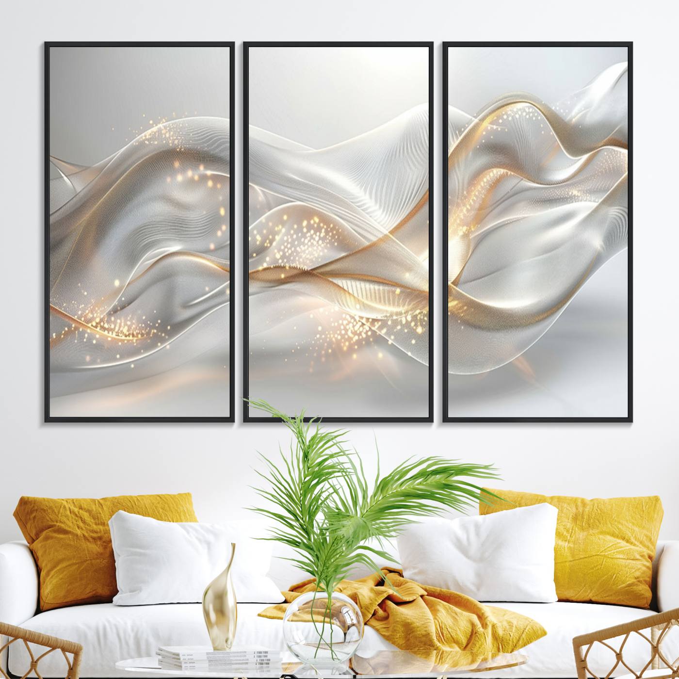 Lines2-MGV-FC-48X32-3P_Black-Abstract art Grey and Gold Lines Wall Art