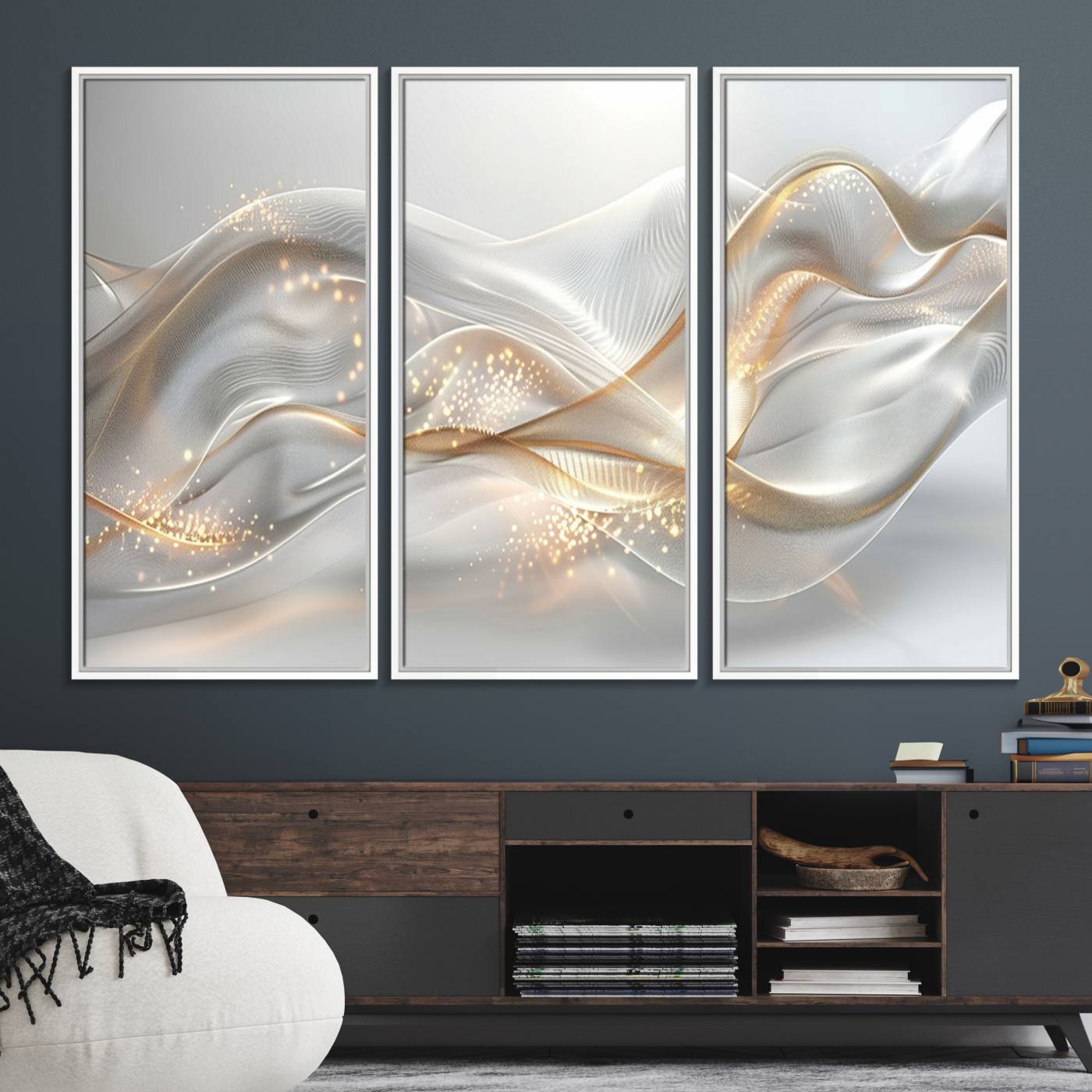 Lines2-MGV-FC-48X32-3P_White-Abstract art Grey and Gold Lines Wall Art