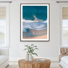Aerial Beach Wall Art Canvas Print, Ocean Waves Print, Framed Coastal Serenity Art Print, Large Sandy Shoreline Printing Coastal