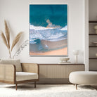 Aerial Beach Wall Art Canvas Print, Ocean Waves Print, Framed Coastal Serenity Art Print, Large Sandy Shoreline Printing Coastal