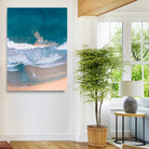 Aerial Beach Wall Art Canvas Print, Ocean Waves Print, Framed Coastal Serenity Art Print, Large Sandy Shoreline Printing Coastal