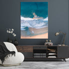 Aerial Beach Wall Art Canvas Print, Ocean Waves Print, Framed Coastal Serenity Art Print, Large Sandy Shoreline Printing Coastal