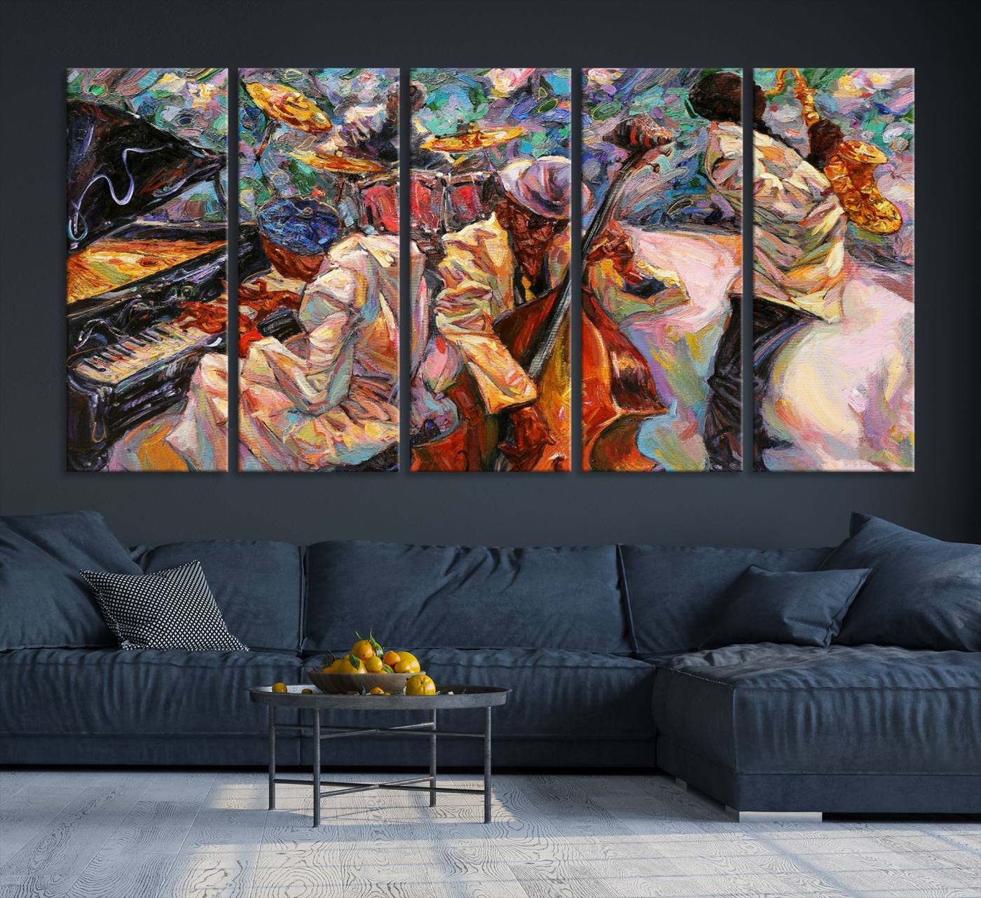34929-MGV-CV-36X24-African American Jazz Art Music Abstract Wall Art Painting Canvas Wall Art