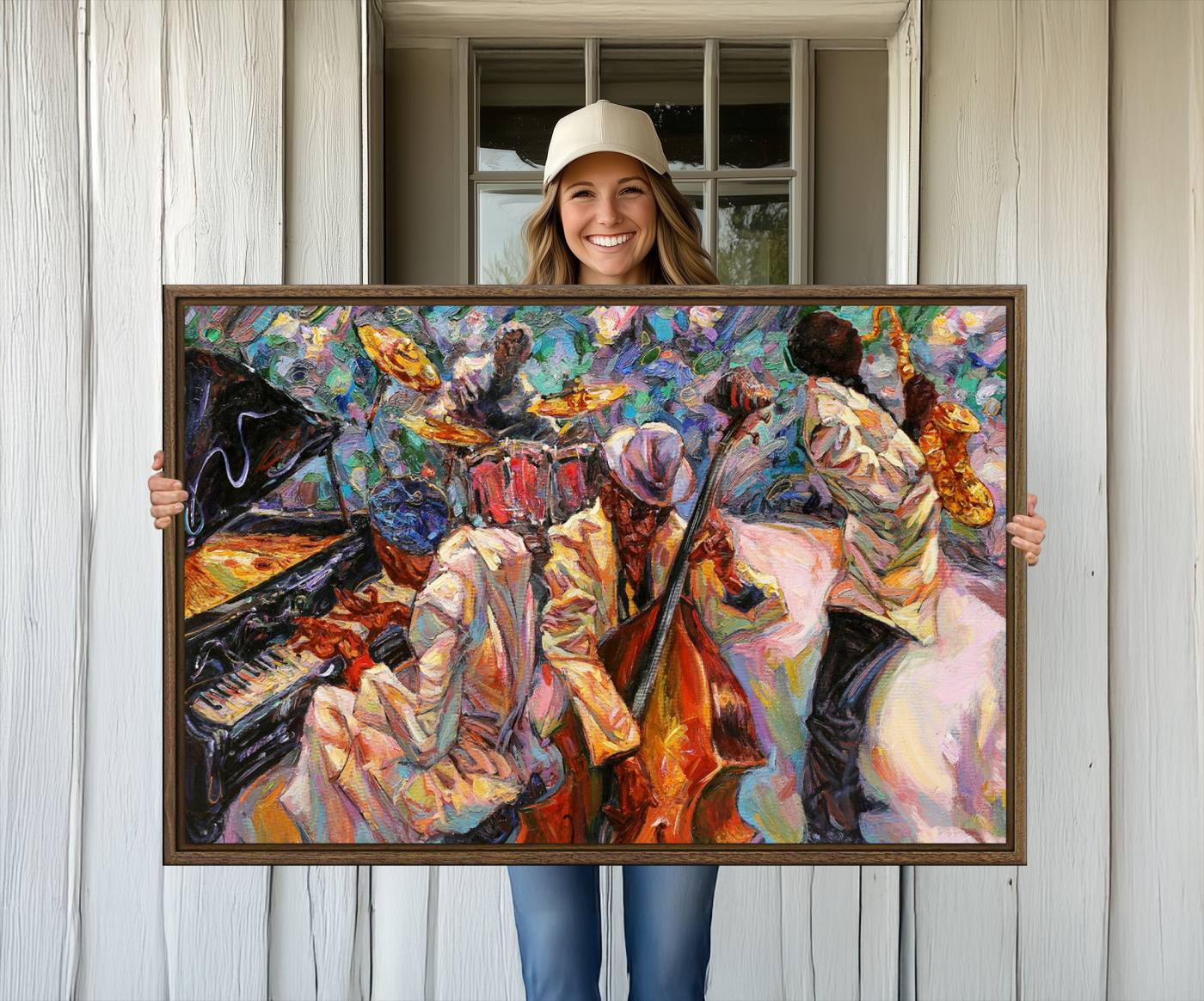 34929-MGV-CV-36X24-African American Jazz Art Music Abstract Wall Art Painting Canvas Wall Art