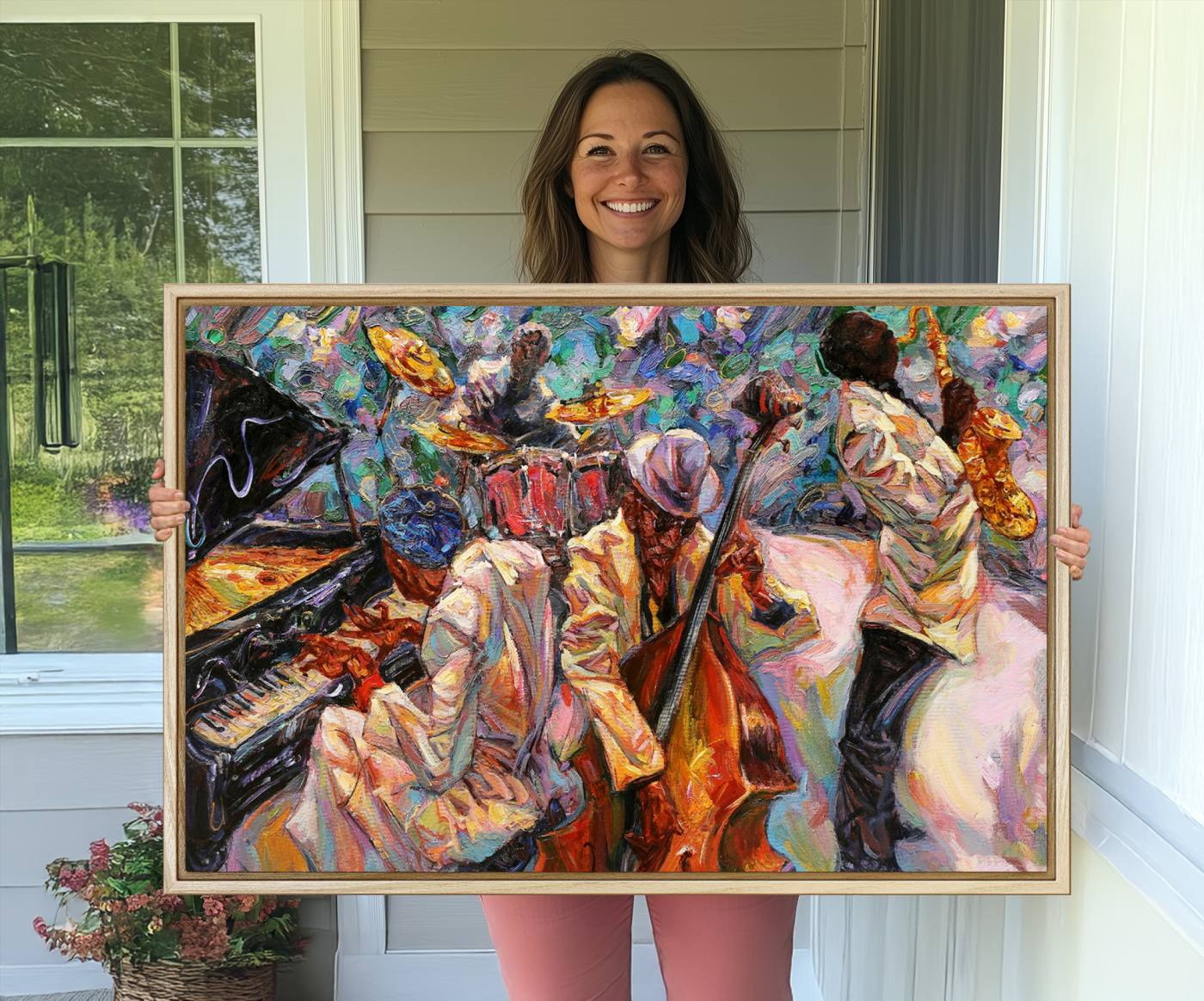 34929-MGV-CV-36X24-African American Jazz Art Music Abstract Wall Art Painting Canvas Wall Art