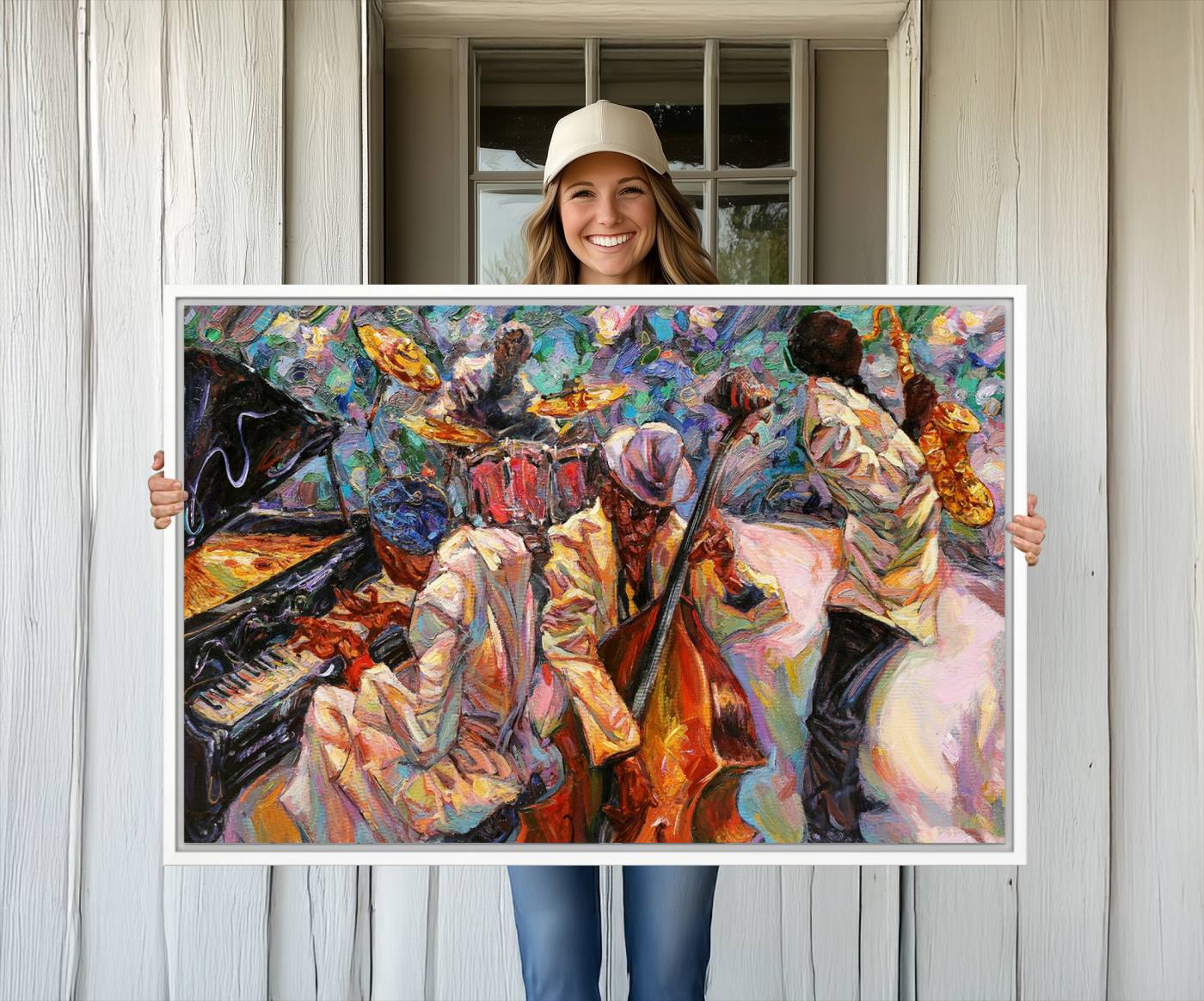 34929-MGV-CV-36X24-African American Jazz Art Music Abstract Wall Art Painting Canvas Wall Art