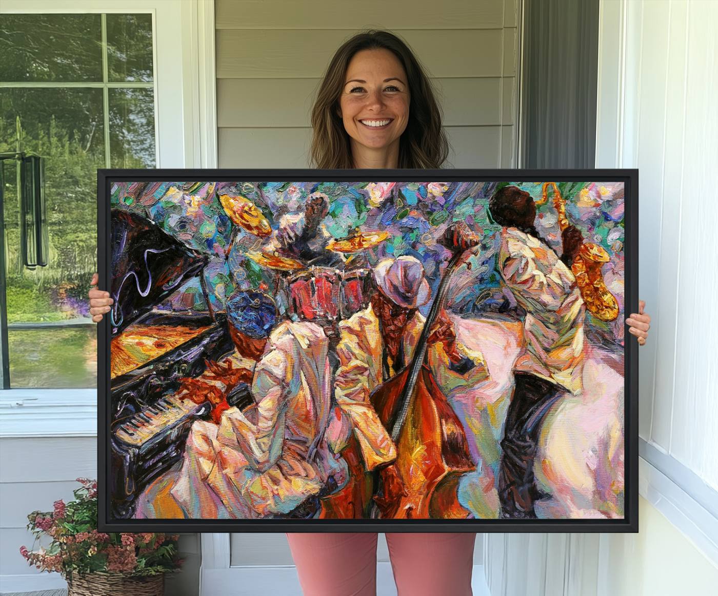 34929-MGV-CV-36X24-African American Jazz Art Music Abstract Wall Art Painting Canvas Wall Art