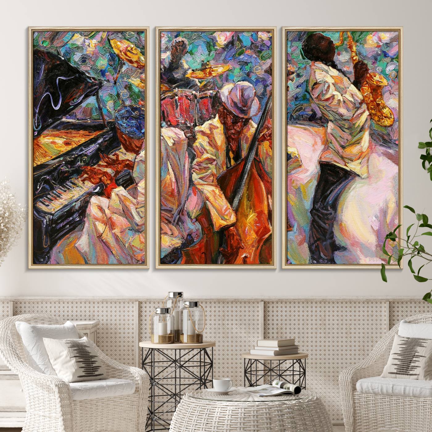 34929-MGV-CV-36X24-African American Jazz Art Music Abstract Wall Art Painting Canvas Wall Art