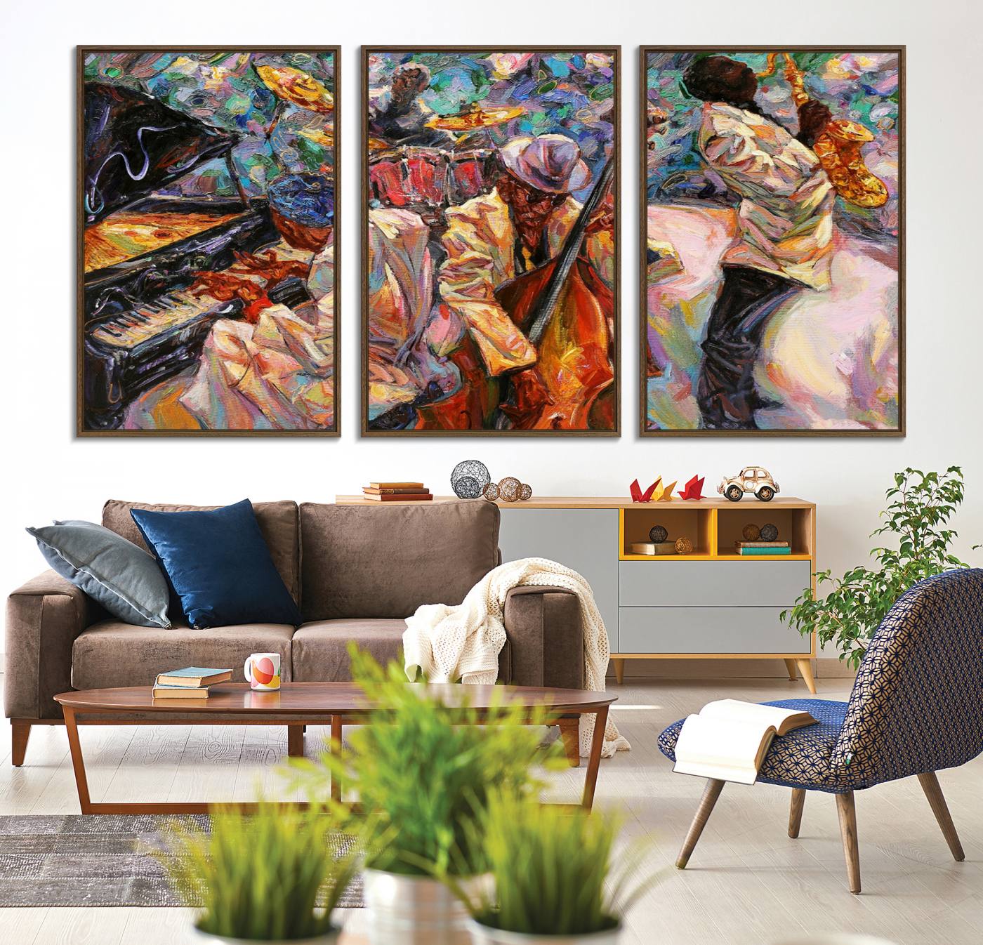 34929-MGV-CV-36X24-African American Jazz Art Music Abstract Wall Art Painting Canvas Wall Art