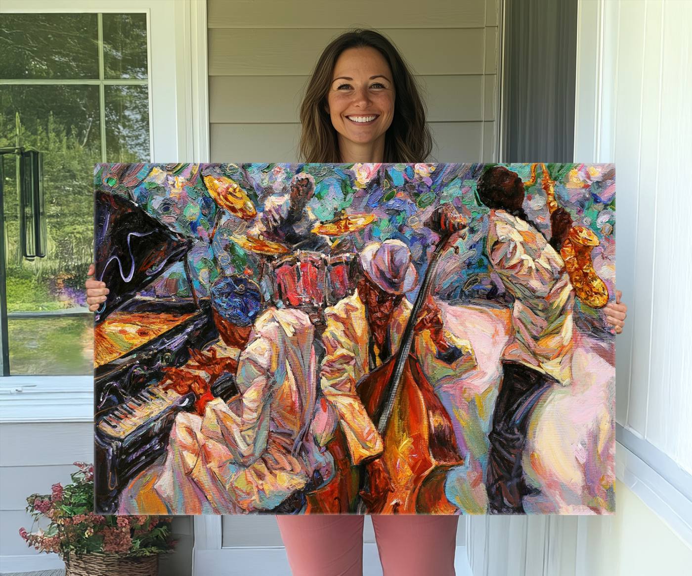 34929-MGV-CV-36X24-African American Jazz Art Music Abstract Wall Art Painting Canvas Wall Art