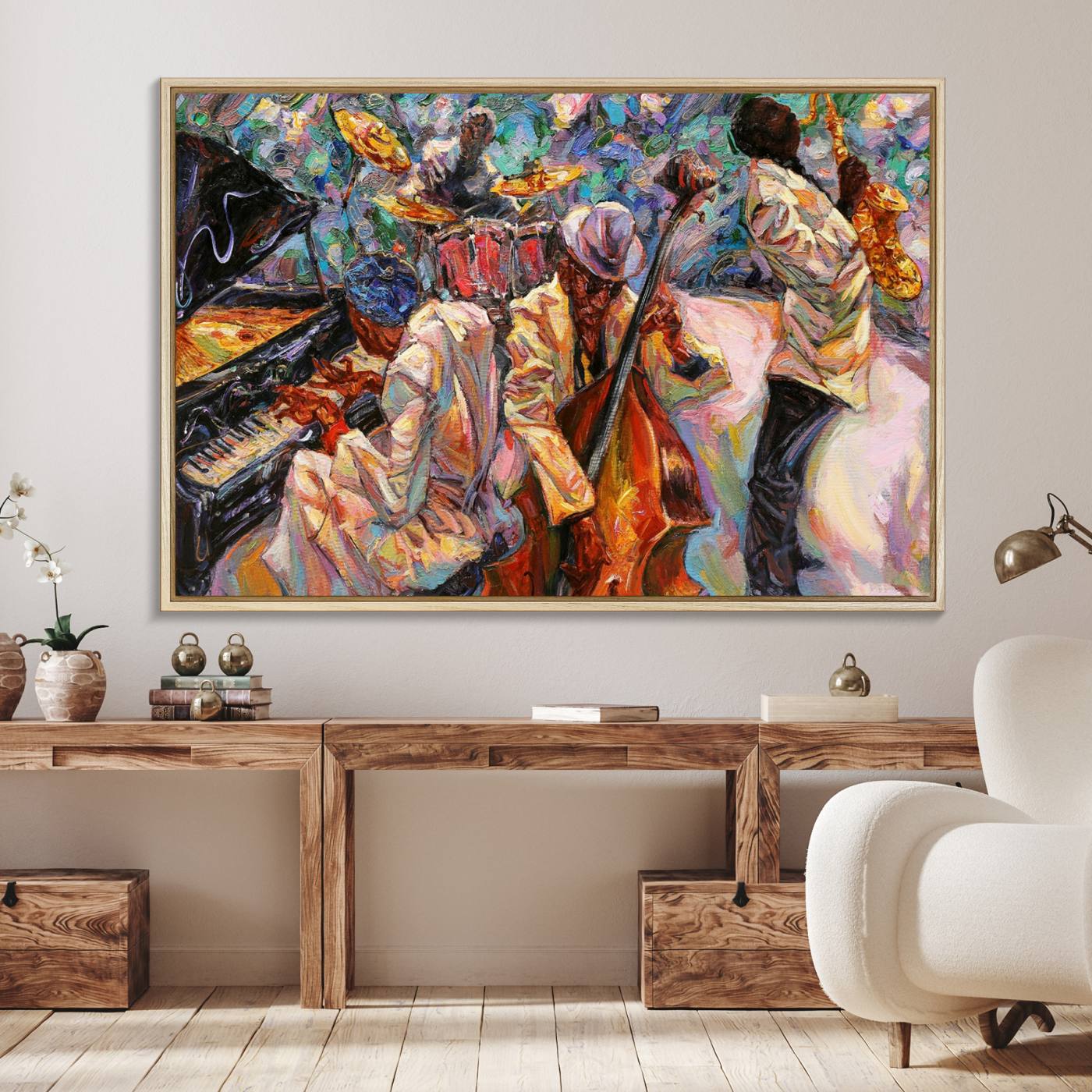 34929-MGV-FC-36X24_Natural-African American Jazz Art Music Abstract Wall Art Painting Canvas Wall Art