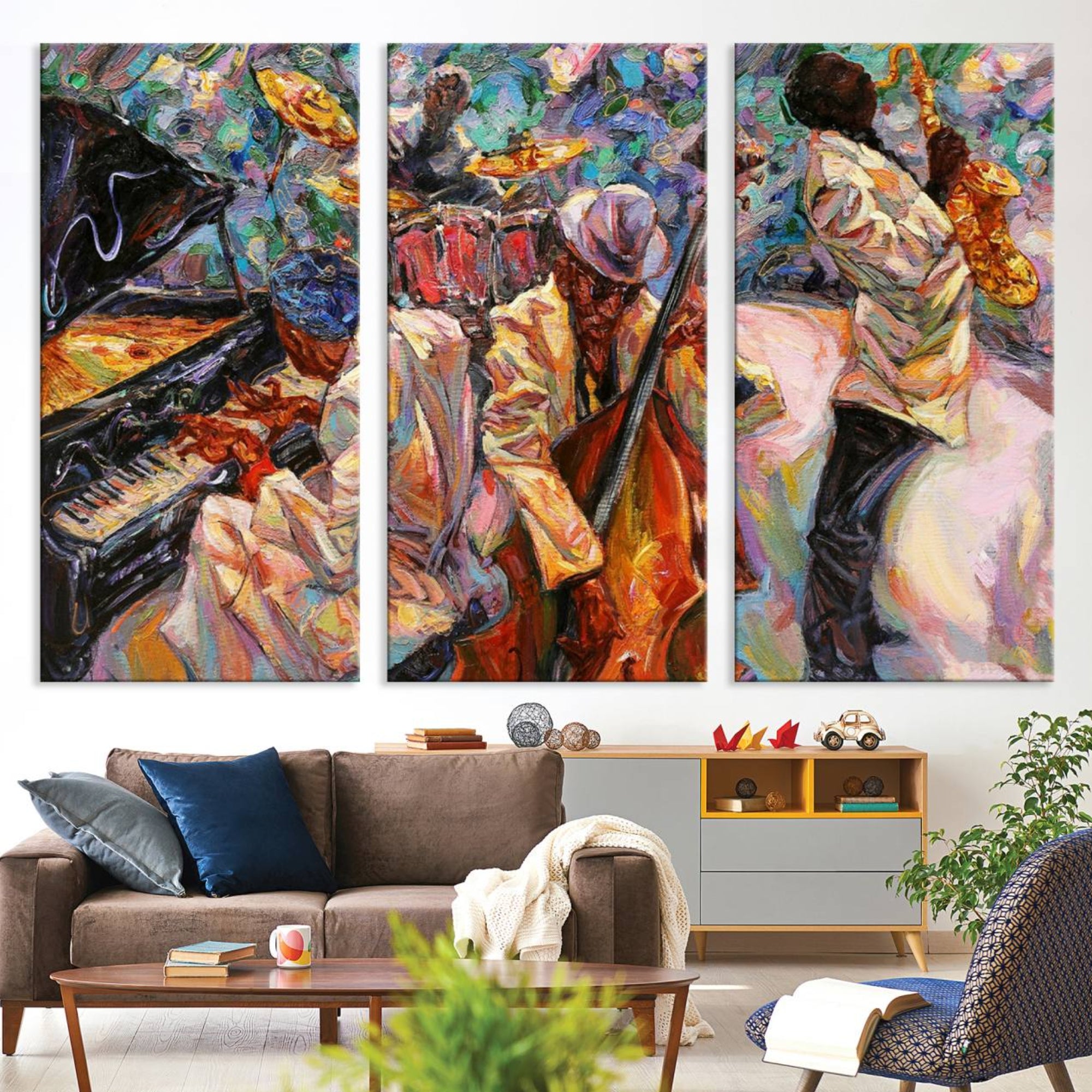 34929-MGV-CV-36X24-African American Jazz Art Music Abstract Wall Art Painting Canvas Wall Art