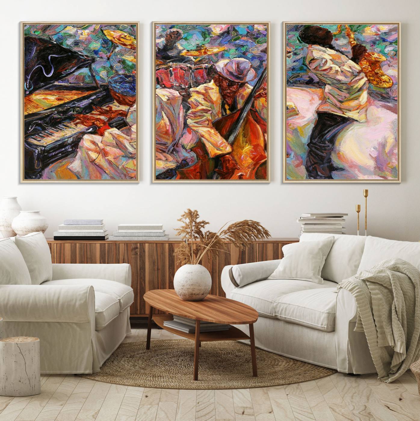 34929-MGV-FC-60X30-3P_Natural-African American Jazz Art Music Abstract Wall Art Painting Canvas Wall Art