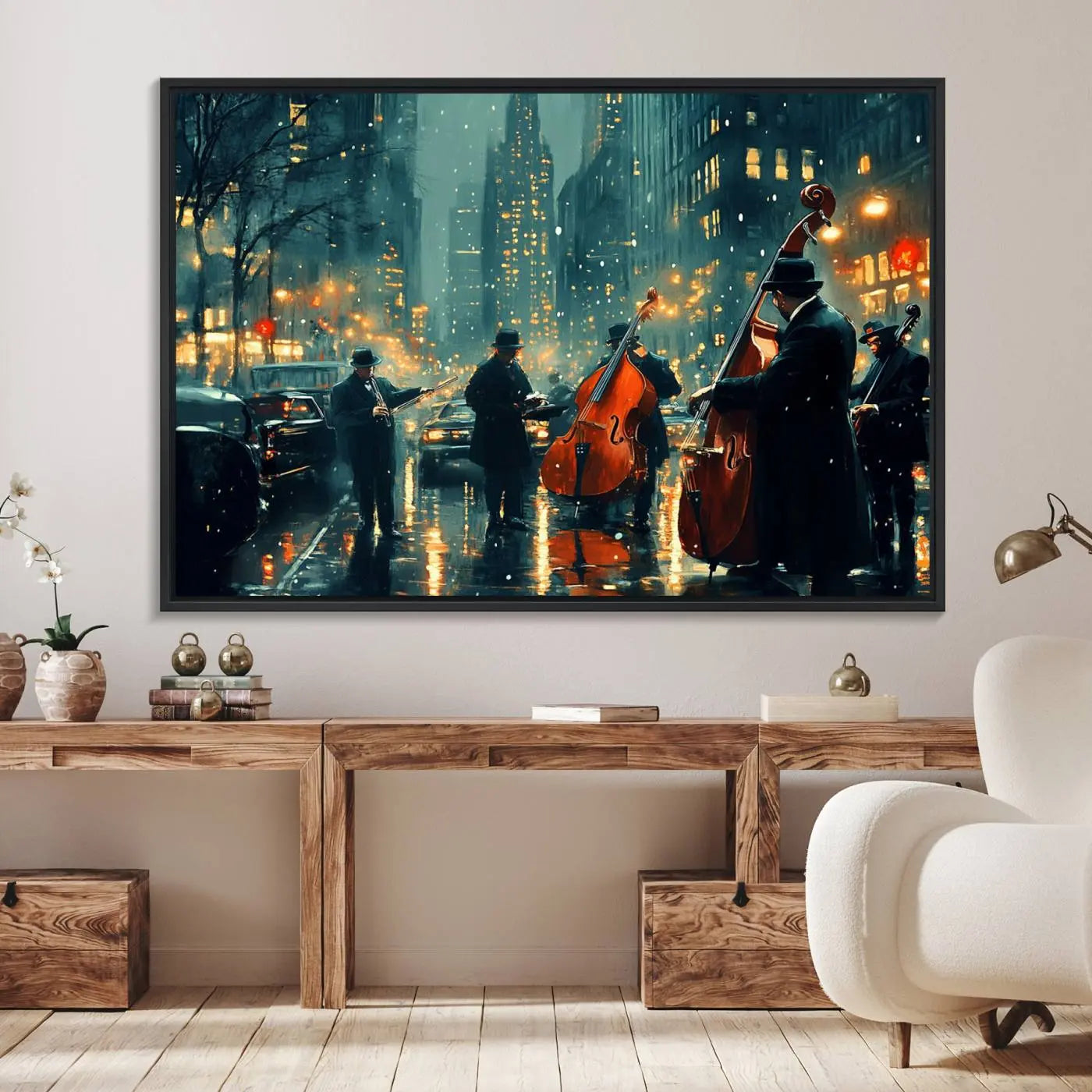 53391-MGV-CV-36X24-African American Jazz Art Print - Framed Abstract Music Canvas - Colorful Instrument Poster for Living Room Walls