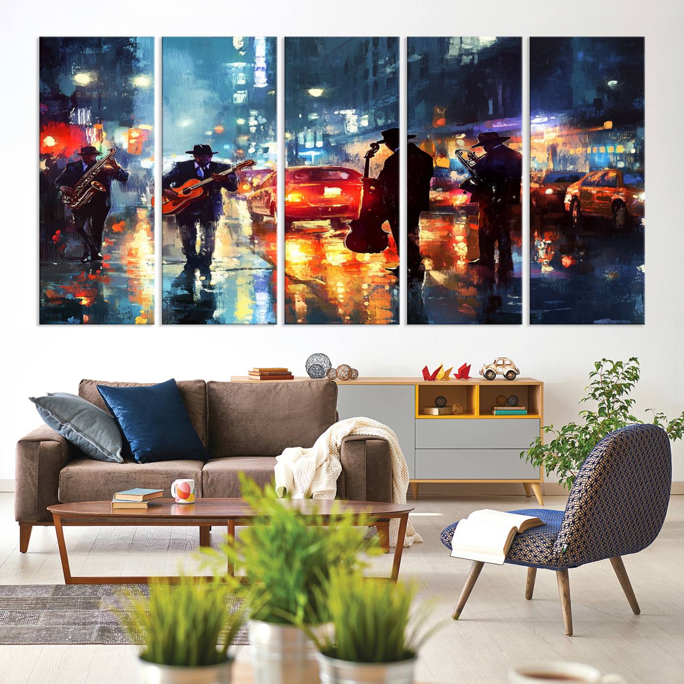 94605-MGV-CV-60X31-5P-African American Jazz Canvas - Abstract Music Wall Art Print - Abstract Jazz Wall Art Framed Prints for Home Decor