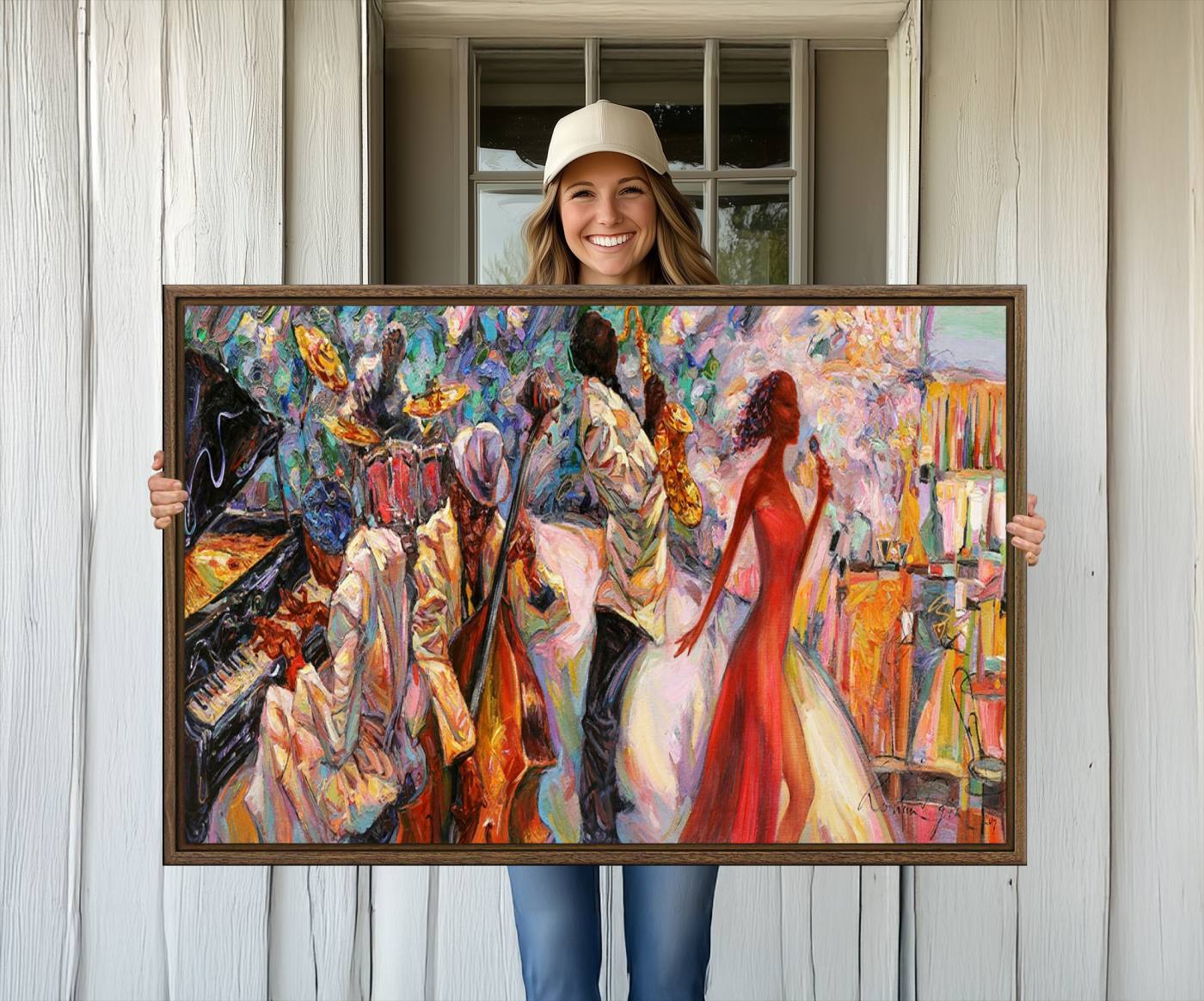 40574-MGV-CV-36X24-Afro American Jazz Band Canvas Wall Art | 3 Panel Music Printing for Living Room