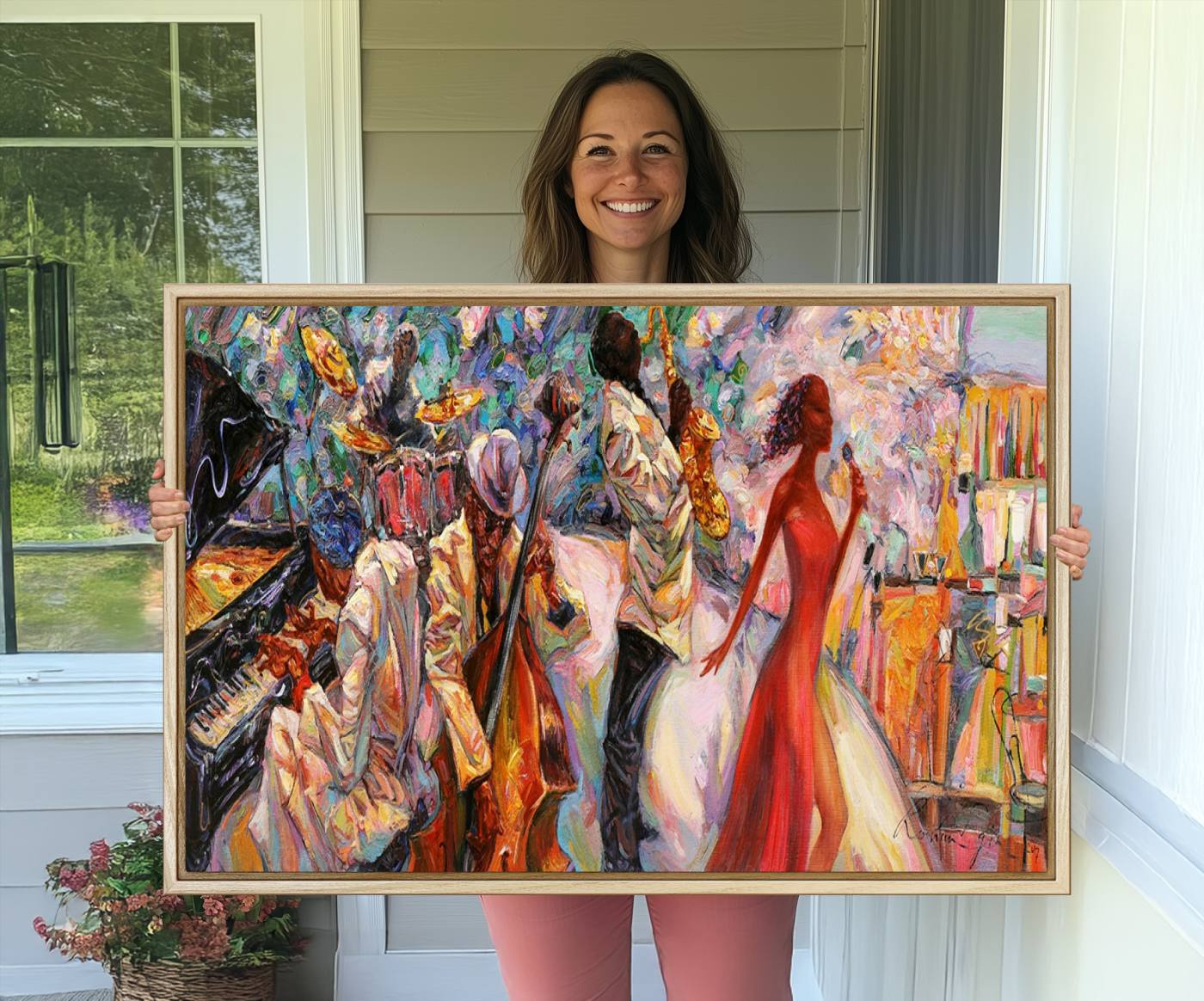 40574-MGV-CV-36X24-Afro American Jazz Band Canvas Wall Art | 3 Panel Music Printing for Living Room