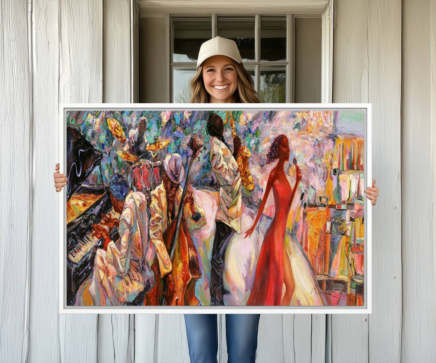 40574-MGV-CV-36X24-Afro American Jazz Band Canvas Wall Art | 3 Panel Music Printing for Living Room