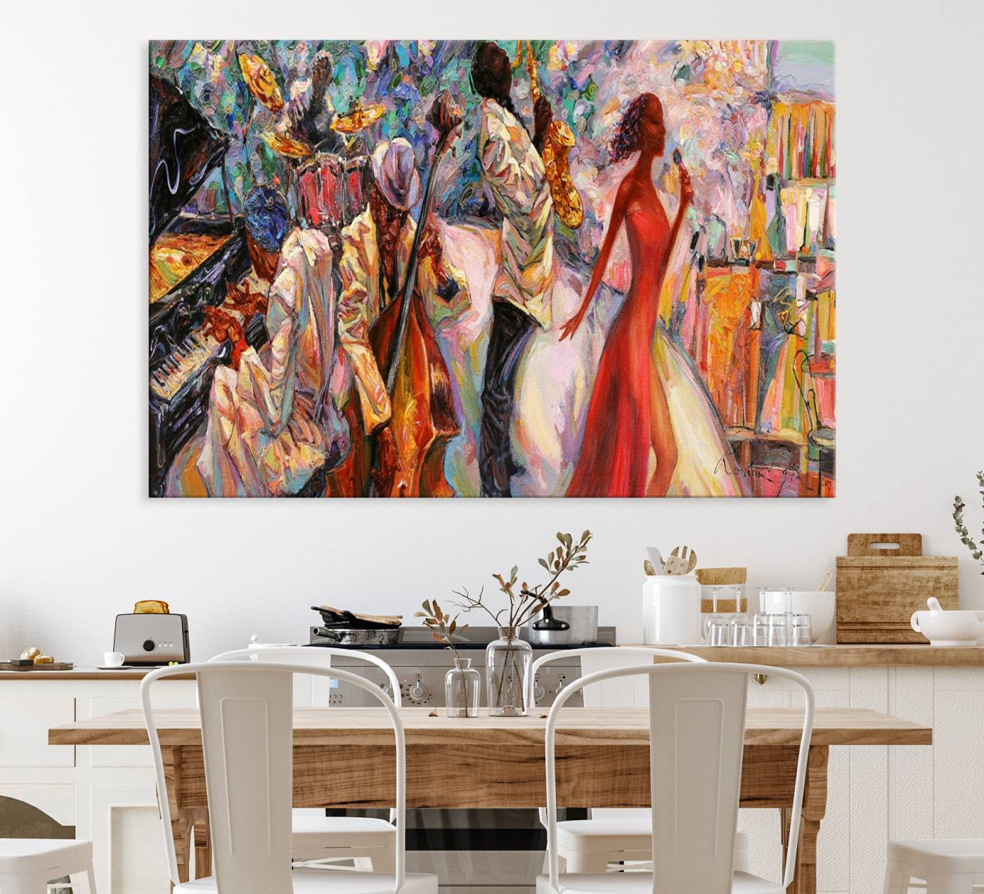 40574-MGV-CV-36X24-Afro American Jazz Band Canvas Wall Art | 3 Panel Music Printing for Living Room